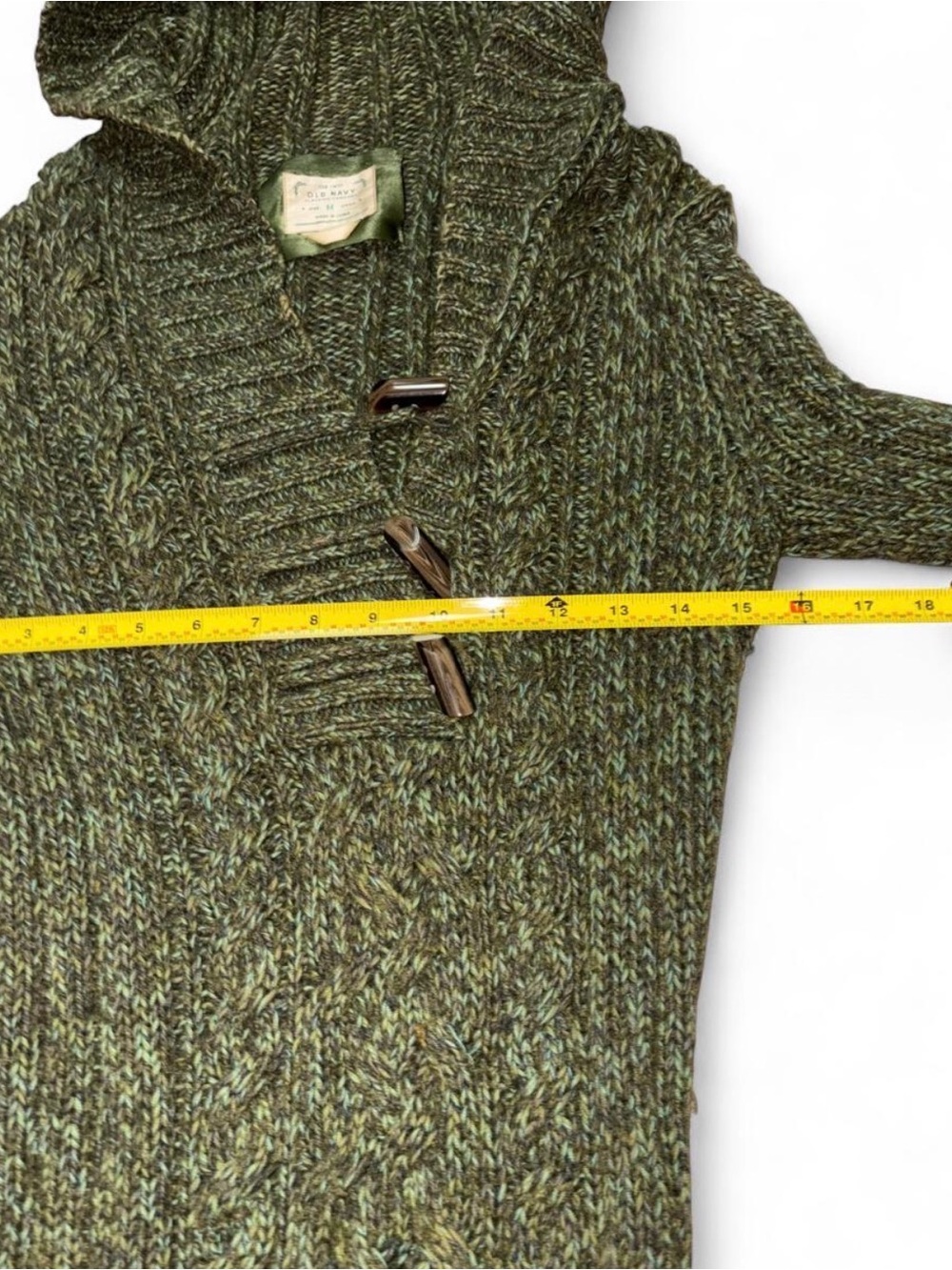 vintage Y2K 2007 Old Navy marled green cable knit toggle hoodie fall sweater - Picture 8 of 8
